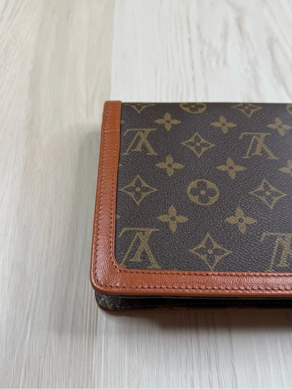 Louis Vuitton Monogram Foldover Clutch in Brown and Tan Leather Trim - Picture 5 of 16